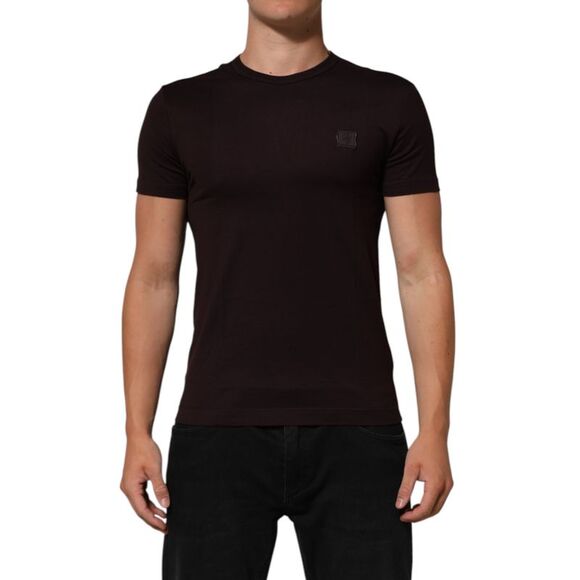 Dolce & Gabbana Brown Logo Plaque Cotton Crew Neck Men's T-shirt
